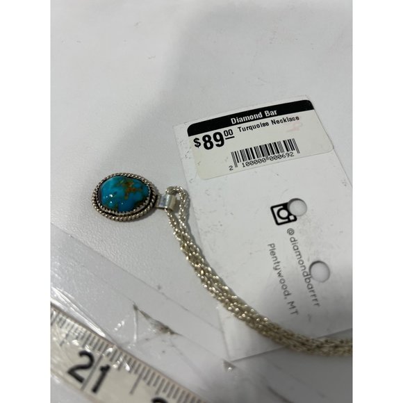 Diamond Bar Navajo Turquoise Stone Necklace Silver Native American NEW - Picture 4 of 4